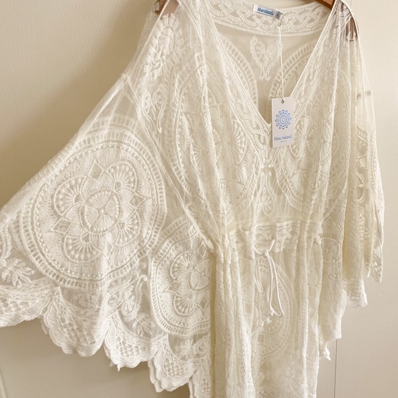 blue island Swim Blue Island Boho Swimwear Cover Up Nwt White Lace Large Poshmark